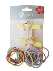 Set 16 elastice de par cu 2 agrafe cu Ponei, 5 cm, Galben, 53BJ foto