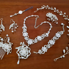 Set bijuterii alb evenimente , fin, delicat, unicat nunta, lucrat manual