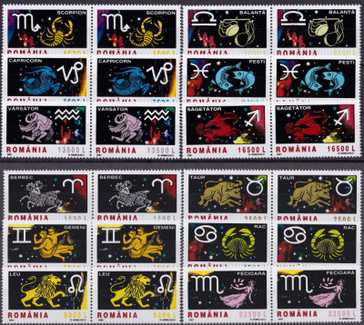 ✅ RO 2001/2002 LP 1574+1576 &amp;quot;Semnele zodiacului&amp;quot; I + II serii pereche H , MNH foto