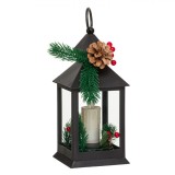 Felinar Decorativ de Craciun Shopiens&reg; cu Lumanare LED si Brad, 11 x 11 x 23 cm