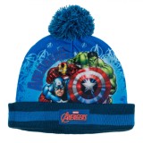 Căciulă Copii, Marvel, Avengers, Imprimeu Supereroi, Albastru, Fleece, Pompon