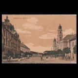 Carte poștală veche Oradea - Vedere Stradala Pietonala si Palatul Justitiei - 1917