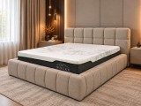 Pat Grande Tapitat Stofa 160x200 cm Maro Deschis cu Somiera Inclusa