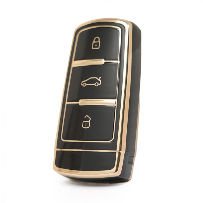 Husa Cheie VW Passat CC Passat B6 B7, Tpu, Negru cu contur auriu - Pentru model cu keyless