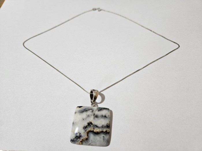 Lant din argint si pandantiv opal dendritic #1716