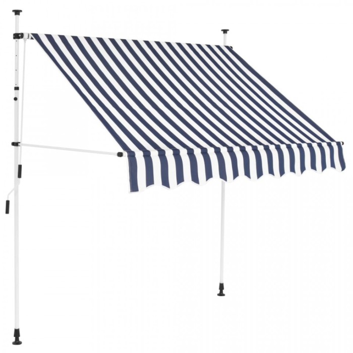 Copertină retractabilă manual, 200 cm, dungi albastru și alb