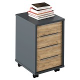 Cumpara ieftin Noptiera, 4 sertare, din mdf grafit stejar artisan, Rioma, 43x48x67 cm