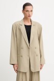 Gestuz blazer din amestec de in culoarea verde, cu doua randuri de nasturi, uni, 10910285