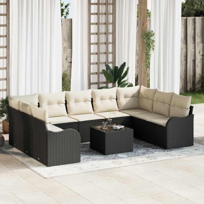 vidaXL Set de canapele pentru grădină 10 pcs Negru, alb Rattan poli foto