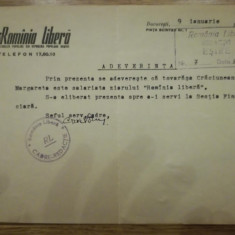 1960, Adeverinta Ziar Romania Libera, Bucuresti, jurnalism, cadre redactie