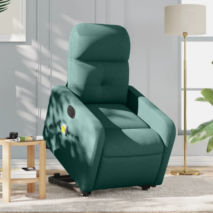 vidaXL Fotoliu electric masaj rabatabil / ridicare verde &icirc;nchis textil