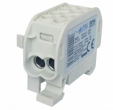 Clema de distributie - derivatie gri Cu-Al 152A 101A pe sina DIN 1 pol 2 intrari borne (16+25mm &sup2;) si 2 iesiri (16+25mm &sup2;) 1000V AC DC