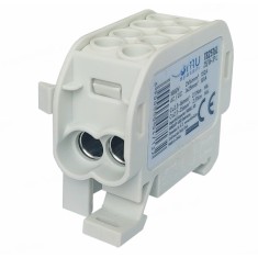Clema de distributie - derivatie gri Cu-Al 152A 101A pe sina DIN 1 pol 2 intrari borne (16+25mm &sup2;) si 2 iesiri (16+25mm &sup2;) 1000V AC DC