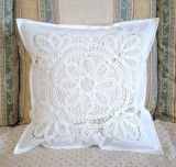 Fata de perinuta Vintage, din bumbac cu broderie belgiana cu panglici