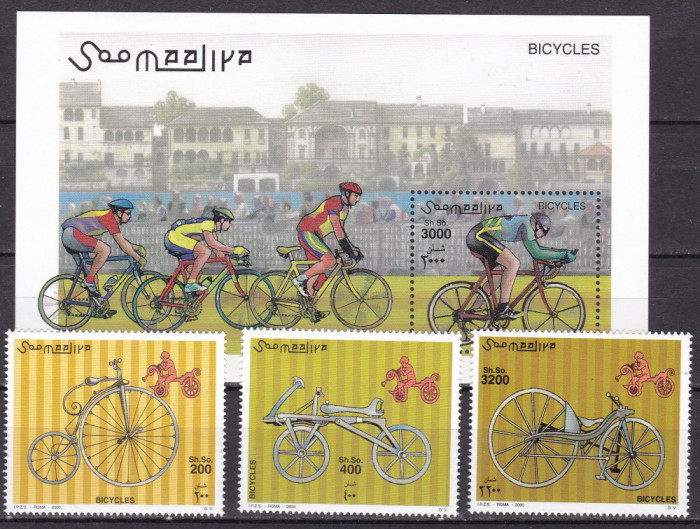 Somalia 2000 biciclete MI 819-821 + bl.68 MNH