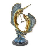 Pereche de pești spada-statueta din bronz cu un soclu din marmura TBA-153