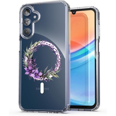 Husa pentru samsung galaxy a15 4g, atasare magnetica, magsafe, pink wreath 10, clear foto