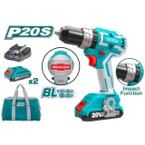 Masina de gaurit cu percutie motor fara perie acumulator 20V-2AH,Total