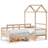 Pat de zi Gossi cu acoperis, 90x190 cm, lemn masiv pin, natural, pat copil, pat adolescenti, pat single, stil scandinav