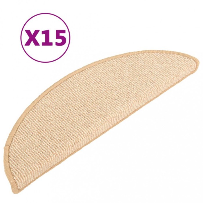 Covorase pentru scari, 15 buc., 65x21x4 cm, crem, semirotunde, mari