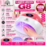 Lampa profesionala unghii LED/UV G8, Global Fashion, 48W, ecran digital, timer, culoare rosie