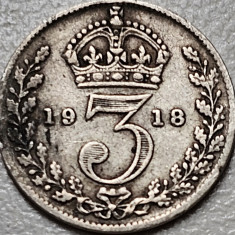 3 pence 1918 Marea Britanie, George V , argint, km#813