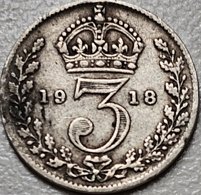 3 pence 1918 Marea Britanie, George V , argint, km#813 foto