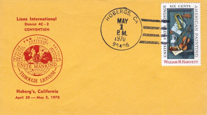 Plic LIONS CLUB, Hoberg&#039;s, Califormia, S.U.A., 30 Aprilie- 2 Mai 1970