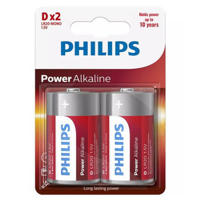 BATERIE POWER ALKALINE LR20 D BLISTER 2 BUC PHILIPS foto