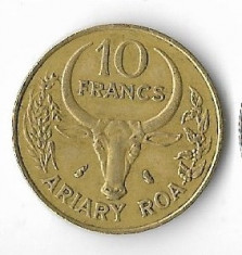 Moneda 10 francs 1989 - Madagascar foto