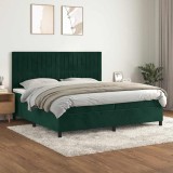 vidaXL Pat box spring cu saltea, verde &icirc;nchis, 200x200 cm, catifea 3143166