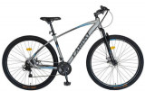 Bicicleta MTB-HT Carpat C2957C Invictus, 21 Viteze, Cadru Aluminiu, Roti 29 Inch, Frane pe Disc (Gri/Albastru)