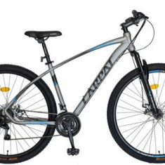 Bicicleta MTB-HT Carpat C2957C Invictus, 21 Viteze, Cadru Aluminiu, Roti 29 Inch, Frane pe Disc (Gri/Albastru)