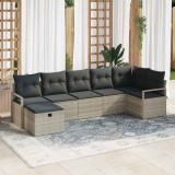 Set de canapele modulare cu 7 piese cu perne gri deschis din poliratan