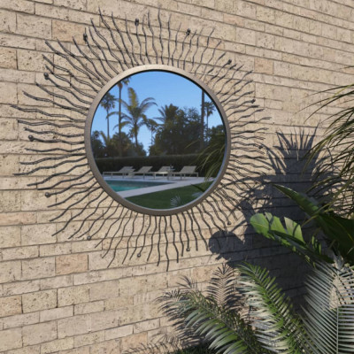 vidaXL Oglindă de perete pentru grădină Sunburst, negru, 80 cm foto
