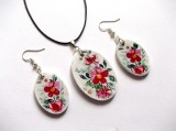 set bijuterii lemn cu flori 41825