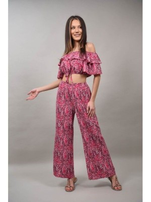 COMPLEU PANTALON CU TOP CROP VOLANE ANIMAL PRINT SERAFINO Roz S-M foto