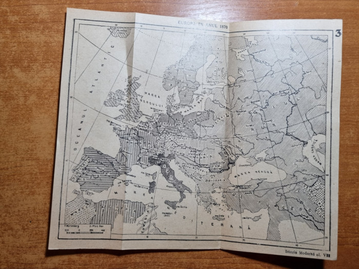 harta europa din anul 1870 - aparuta in anii &#039;60-&#039;70 - dimensiuni 23/20 cm