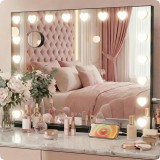 Oglindă de machiaj Hollywood neagră 58x46cm, 18 LED-uri, lumină reglabilă, cu mărire X10