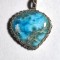 B337. Pandantivul Natural Inimioara de Larimar, fir metalic Argintiu, Bleu, 3cm