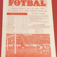 Program meci fotbal "SOIMII IPA" SIBIU - "CHIMICA" TARNAVENI (16.12.1984)