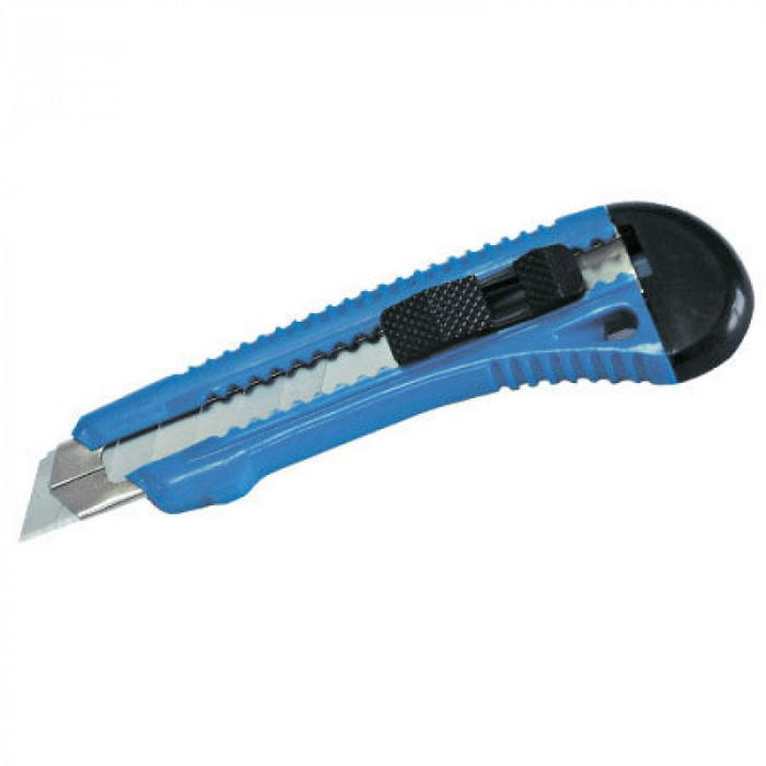 Cutter cu blocator, 150 x 18 mm, plastic, Albastru