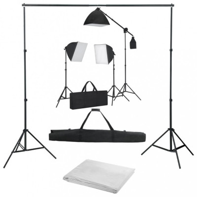 Kit studio foto cu lumini softbox și fundal foto