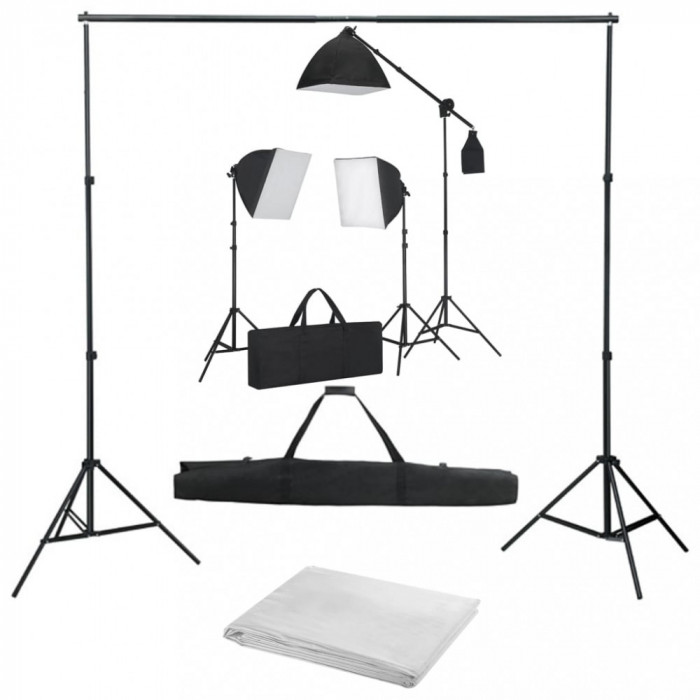 Kit studio foto cu lumini softbox și fundal