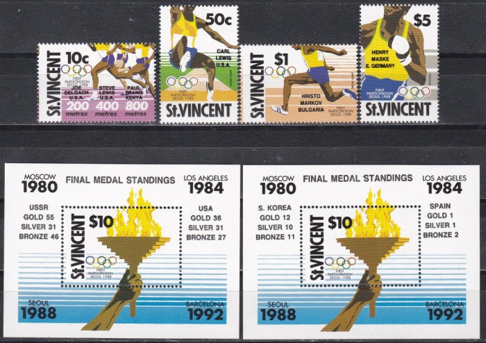 St. Vincent 1990- C&acirc;știgători ai Jocurilor Olimpice-Seul 1988,Serie+2 Colite,MNH