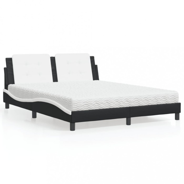 vidaXL Pat cu saltea, negru și alb, 160x200 cm, piele ecologică 3208878
