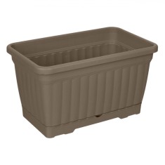 Jardiniera Flori cu Farfurie Incorporata, Plastic, Mocca, Capacitate 6 l, 30.5x18.5x17 cm