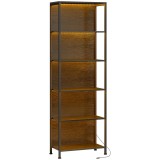 HOMCOM Bibliotecă cu 5 Rafturi, Verticală cu Iluminare LED &icirc;n 7 Culori, Economisire Spațiu pentru Living, Dormitor și Birou, 60x30x179 cm, Negru | Aos