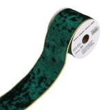 Panglică decorativă de Crăciun, catifelată, 2 culori (verde și auriu), 5m x 63mm, CMCLASS