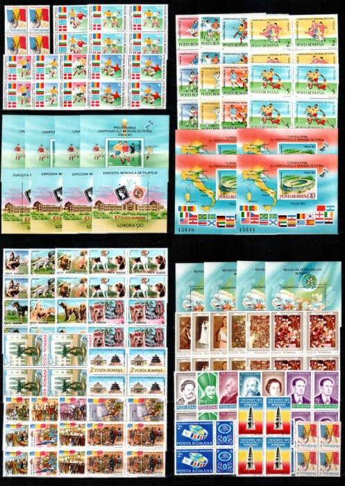 Romania 1990, AN COMPLET IN BLOCURI DE 4 + 4 x colite!!!, LP 1233 - 1248, MNH!